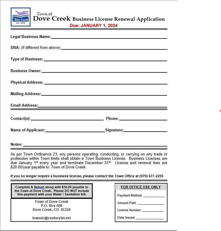 2024 Business License Application and Renewal Form