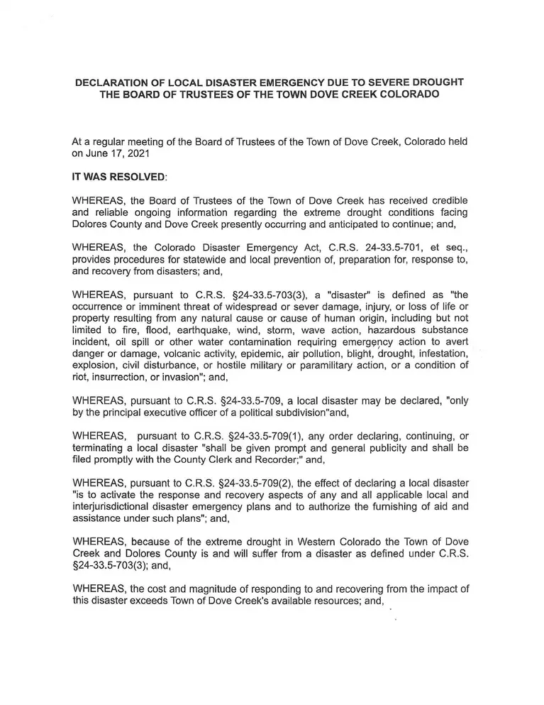 Declaration of Severe Drought